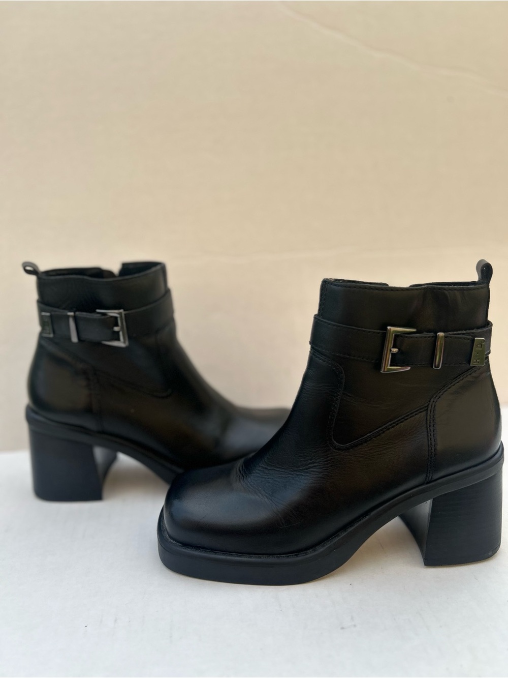 Harley Davidson Vintage 90’s Black Leather Chunky Platform Buckle Boots 7